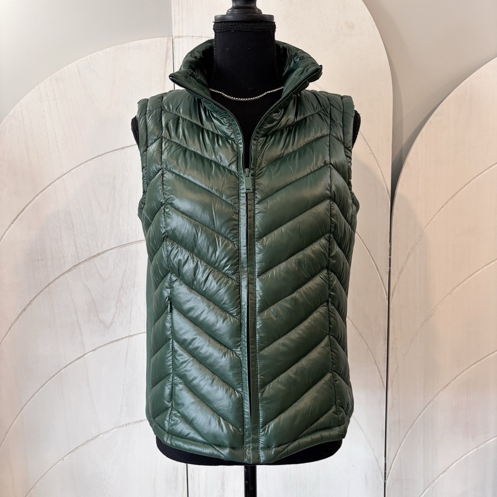 New Calvin Klein Green Quilted Vest Chevron Zip Puffer Sleeveless Size Small NWT